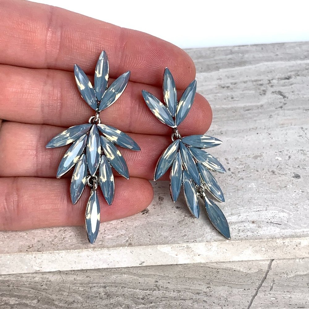 NEW ~ Anthropologie Blue Opal Embellished double drop Earrings - Picture 3 of 9
